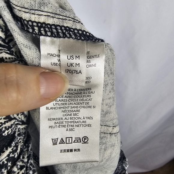 Anthropologie Linen Joggers Palm Leaf Pattern Black Ivory Drawstring Womens M - Picture 9 of 15